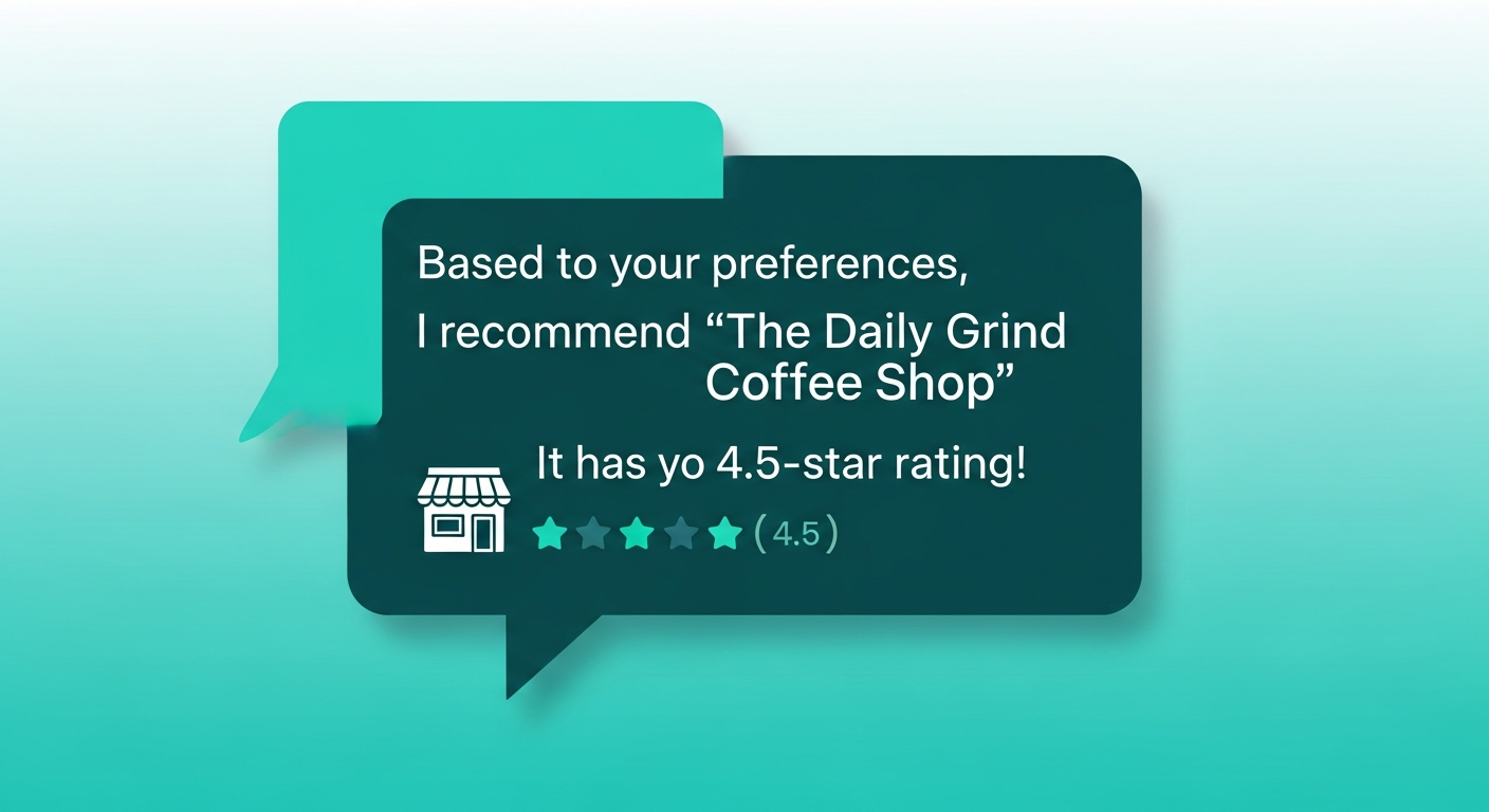 AI chat assistant recommending a local business with a star rating