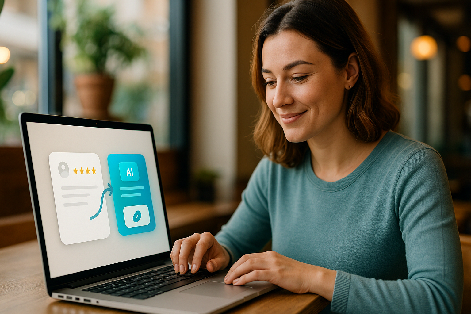 Professionnel utilisant l'automatisation de l'IA pour générer des réponses personnalisées aux avis Google efficacement