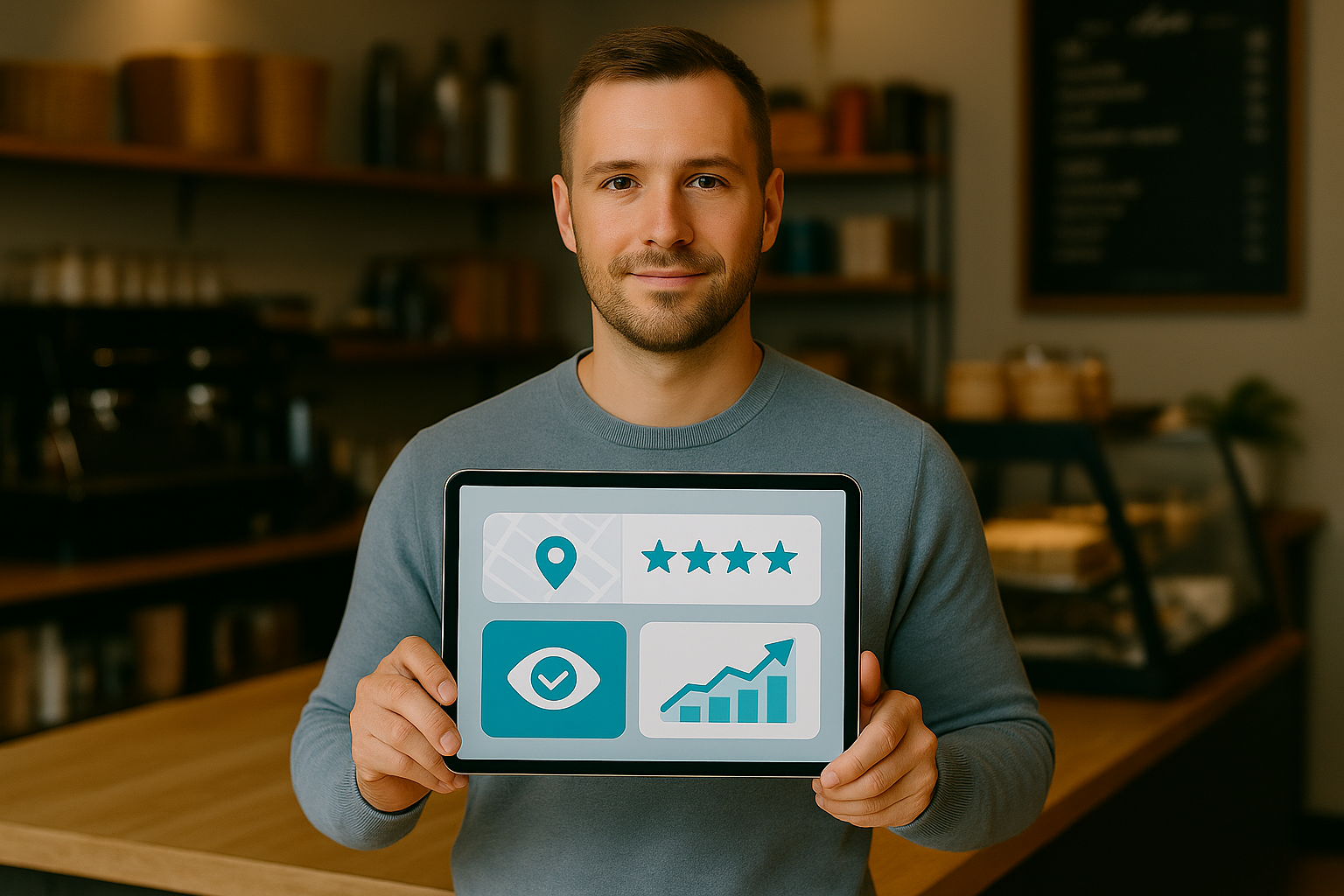 Local business owner leveraging Google reviews to boost visibility, customer trust and drive sustainable business growth